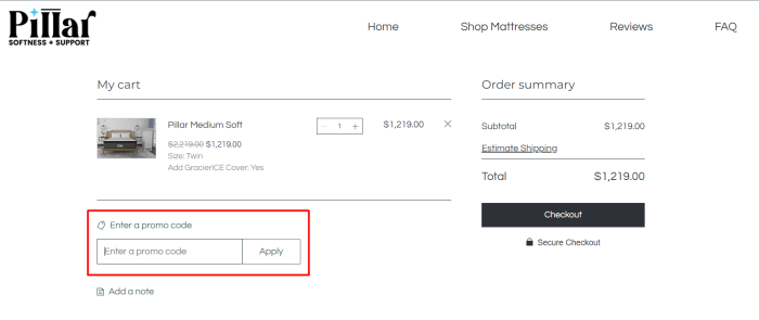 How to use Pillar Sleep promo code