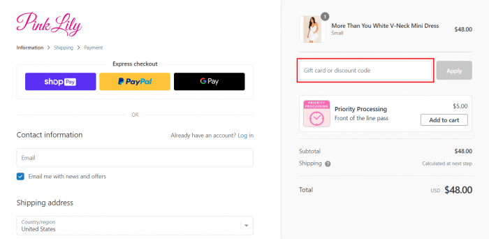How to use Pink Lily promo code