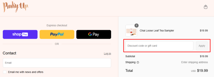 How to use Pinky Up promo code