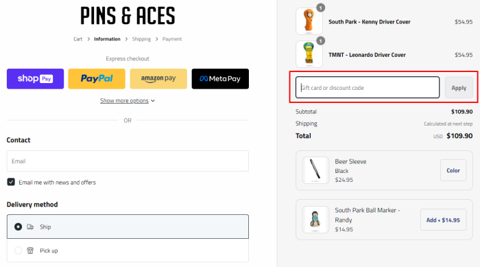 How to use Pins and Aces promo code