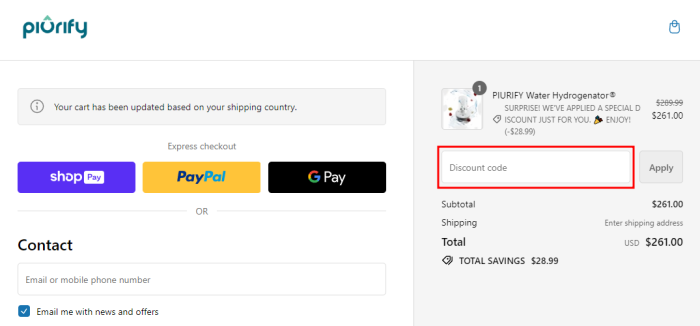 How to use Piurify promo code