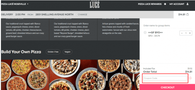 How to use Pizza Luce promo code