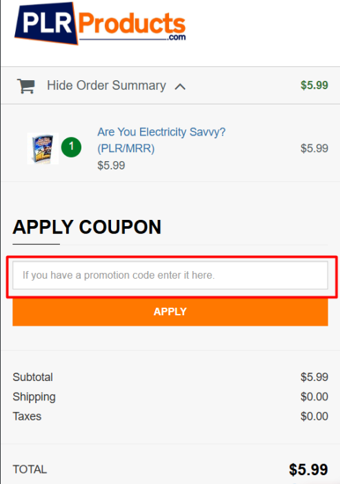 How to use PLR Products promo code
