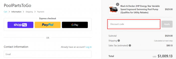 How to use PoolPartsToGo promo code