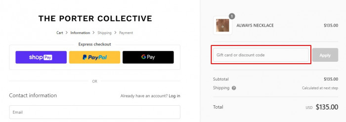 How to use Porter Collective promo code