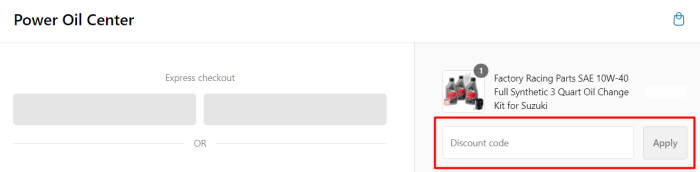 How to use Power Oil Center promo code