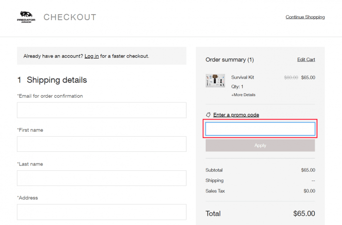 How to use Predator Armor promo code