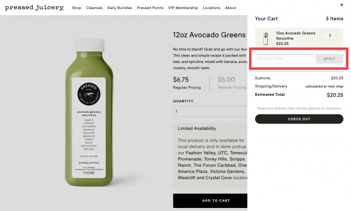 How to use discount code at Pressed Juicery