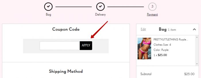 how to apply pretty little thing coupon code