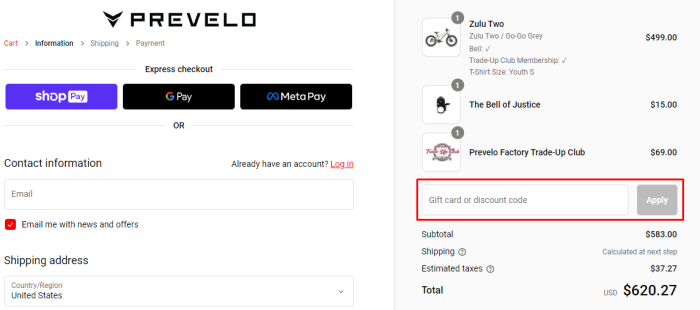 How to use Prevelo promo code