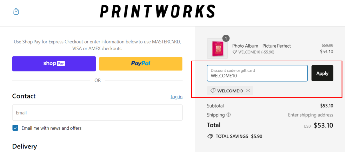 How to use Printworks promo code