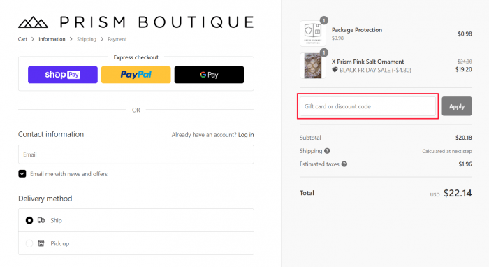 How to use Prism Boutique promo code