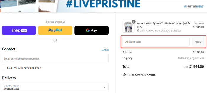 How to use PristineHydro promo code