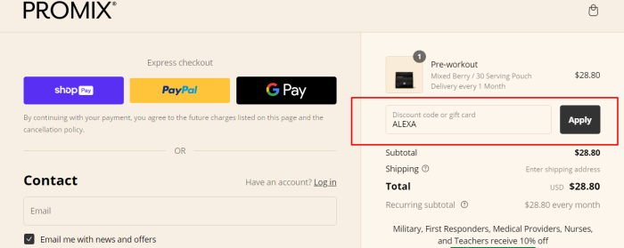 How to use Promix promo code