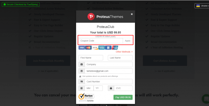How to use a promotional code at Proteus Themes