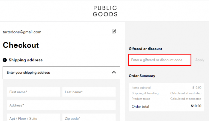 How to use PUBLIC GOODS promo code