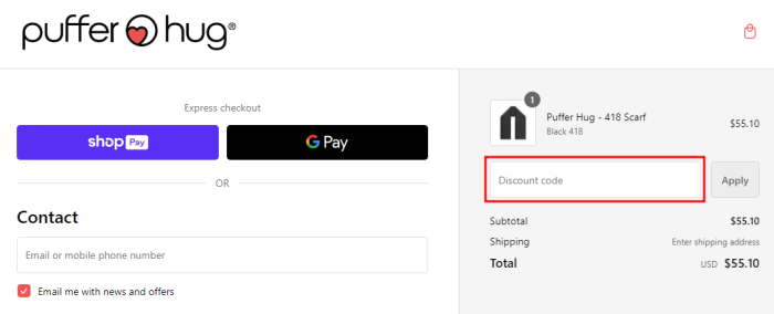 How to use Puffer Hug promo code