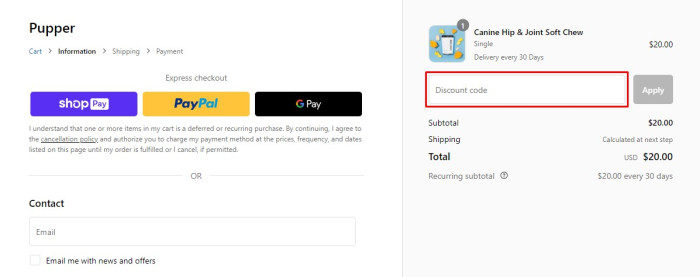 How to use Pupper promo code