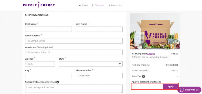 How to use Purple Carrot promo code