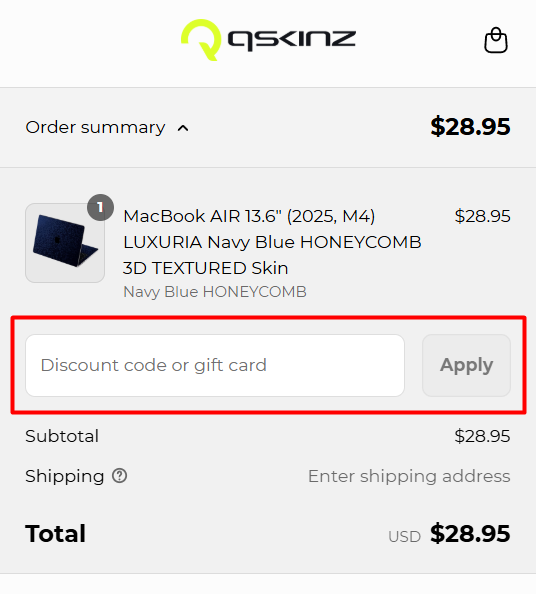 How to use QSKINZ promo code