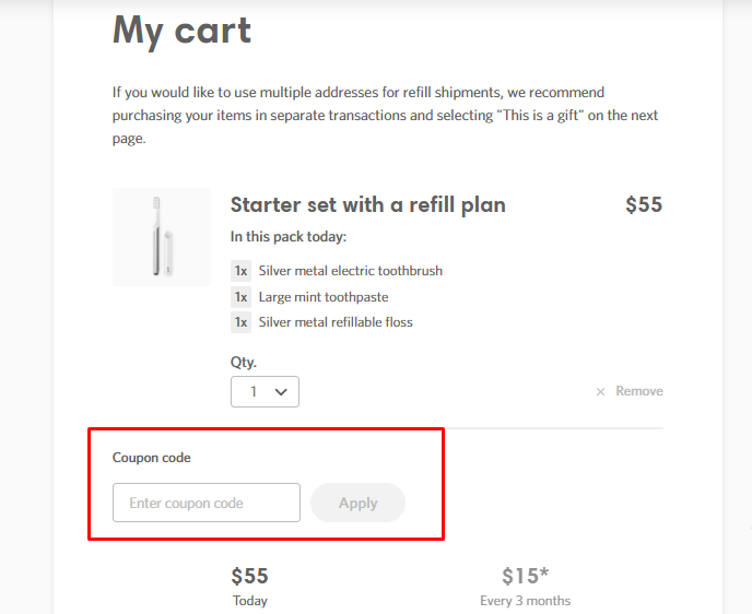 how to apply quip coupon code