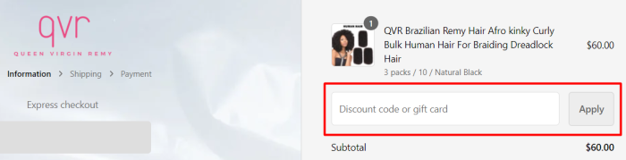 How to use QVR Hair promo code