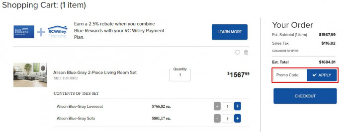 How to use RC Willey promo code