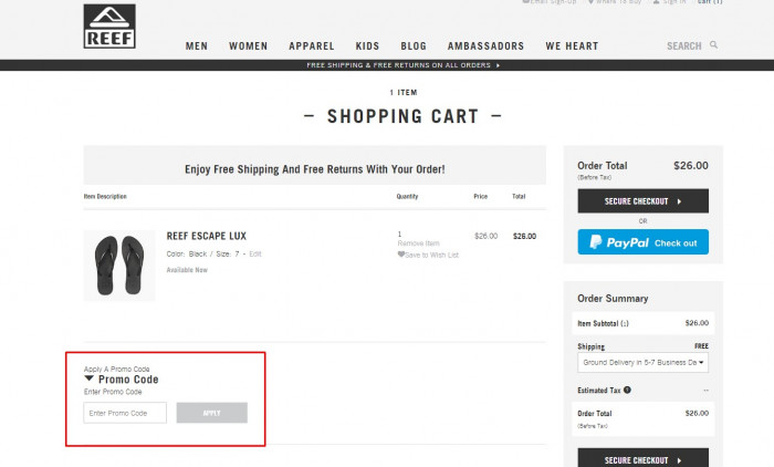 How to use a promo code at Reef