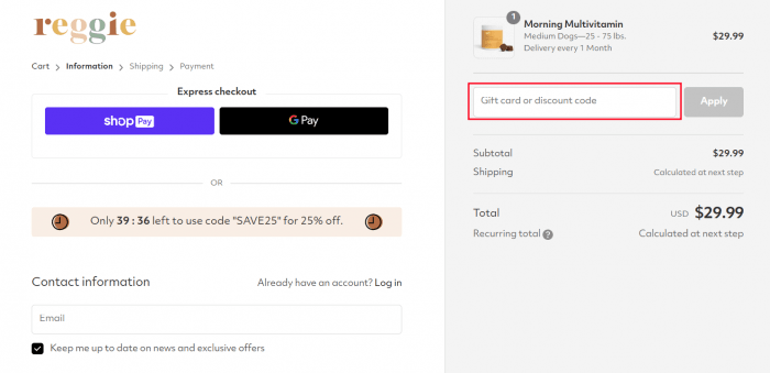 How to use Reggie promo code