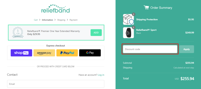 How to use Reliefband promo code