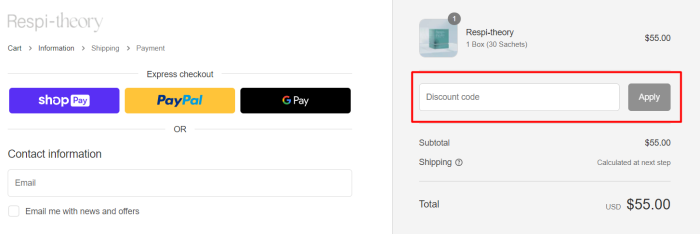 How to use Respi-theory promo code