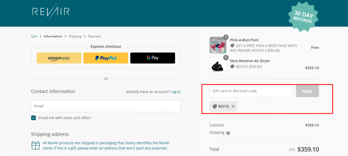 How to use RevAir promo code