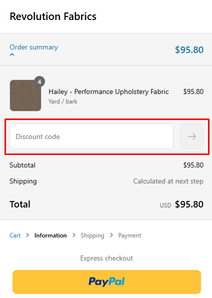 How to use Revolution Fabrics promo code