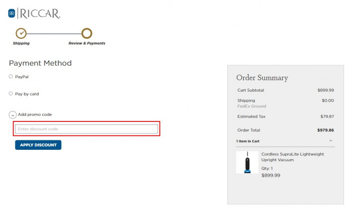 How to use Riccar promo code