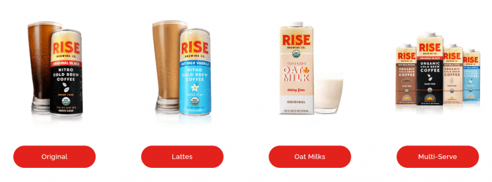 RISE Brewing Co.range of products 