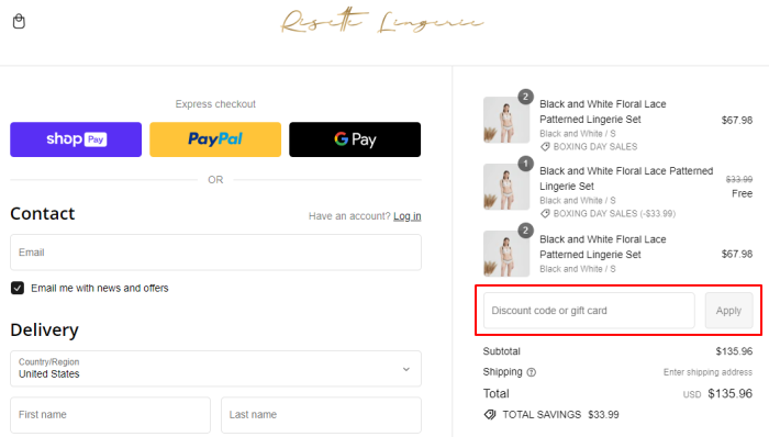 How to use Risette Lingerie promo code