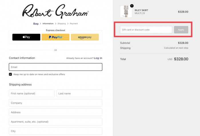 How to apply discount code at Robert Graham