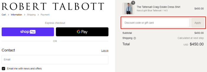 How to use Robert Talbott promo code