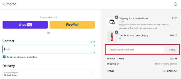 How to use Rumored promo code