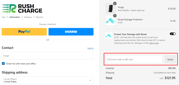 How to use Rush Charge promo code