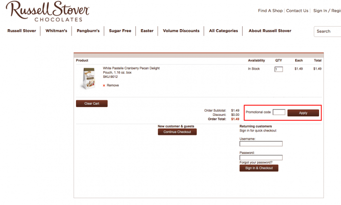 How to use a coupon code at Russell Stover