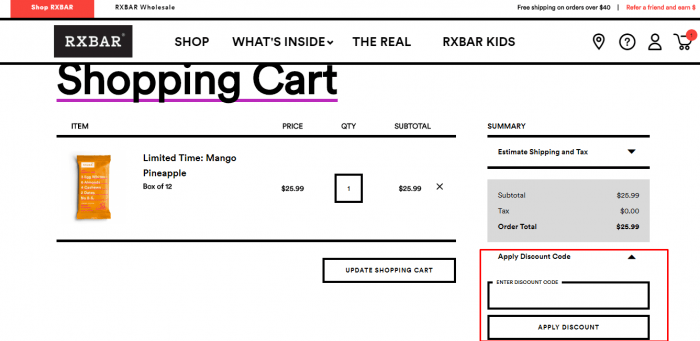 How to use discount code at Rxbar