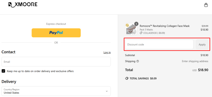 How to use Rxmoore promo code