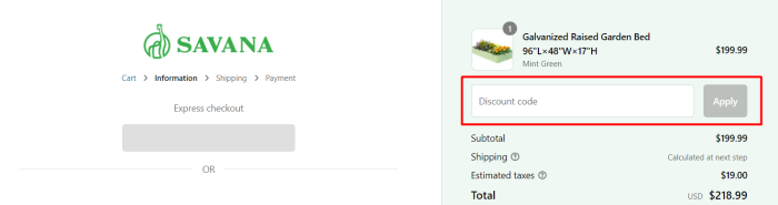 How to use Savana Garden promo code