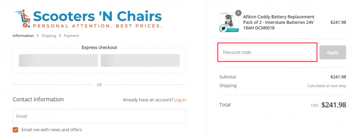 How to use Scooters N Chairs promo code