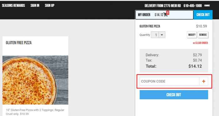 How to use Seasons Pizza promo code