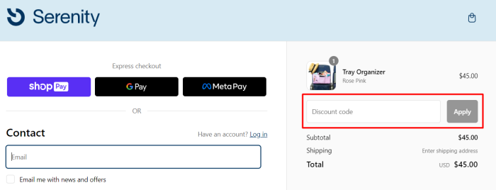 How to use Serenity Organizers promo code