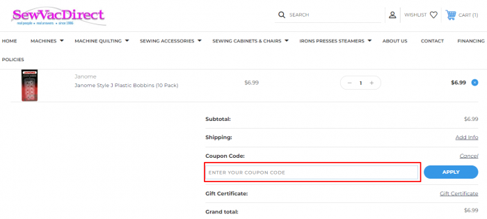 How to use Sew Vac Direct promo code