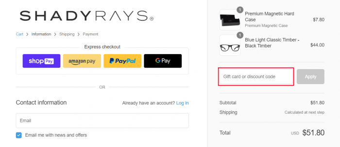 How to use Shady Rays promo code