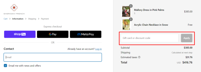 How to use Sheridan French promo code